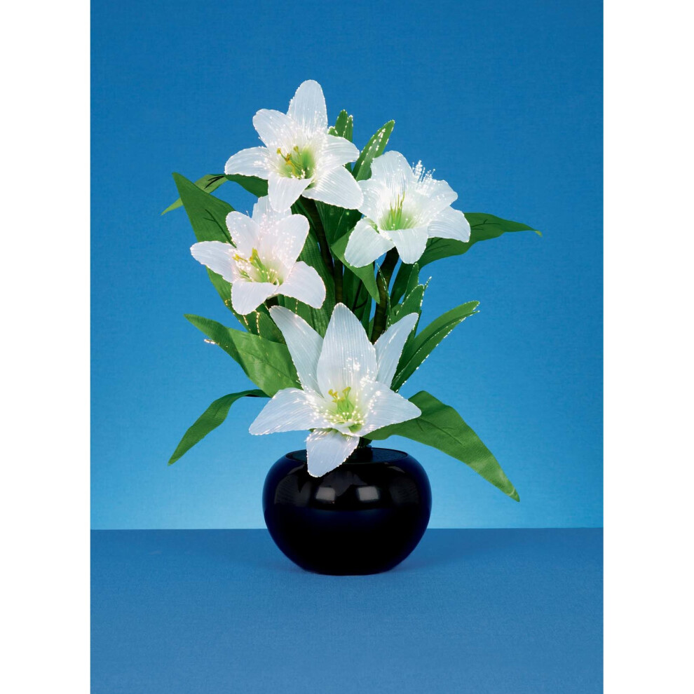 50cm High Fibre Optic White Lilies with Colour Changing Flowers