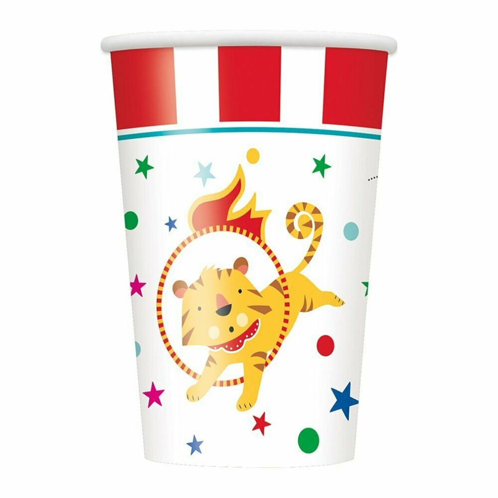 Unique Pack Of 8 Circus Carnival Paper Cups - 270 Ml - Party Tableware