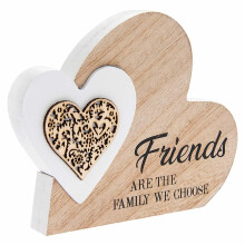 Double Heart Laser Cut Wooden Mini Plaque - Friends