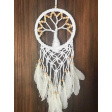 Handmade Macrame Tree Of Life Dreamcatcher, Sweet Dreams, Cotton, Beads and Feathers