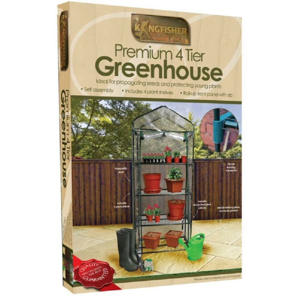 Kingfisher 4-Tier Plastic Greenhouse With Zip Front | Mini Greenhouse