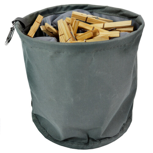 Grey Collapsible Peg Bag Hanging Clip Durable Water Resistant 18x17cm