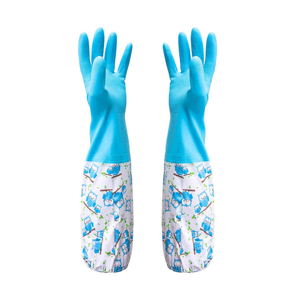 TRIXES Pair of Rubber Gloves for Pond Gutter Drain Cleaning - Long Arm - One Size – Blue Pattern