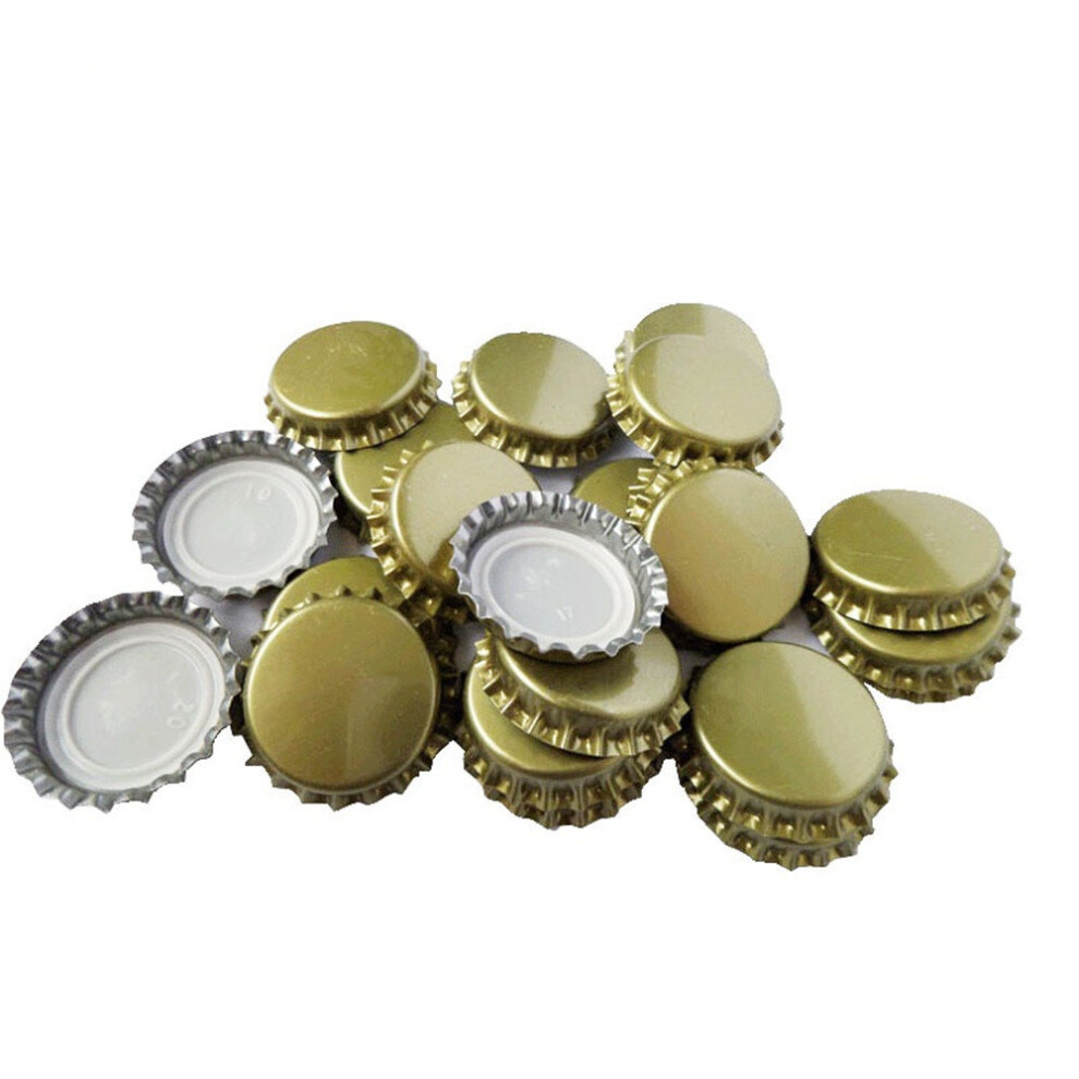 100PC Gold Metal 25mm Bottle Caps Crown Home Brew Lid Toppers - By TRIXES