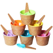 TRIXES Set of 6 Ice Cream Dessert Bowls and Matching Spoons â“ Plastic - Assorted Cute Colours â“ Wafer Design