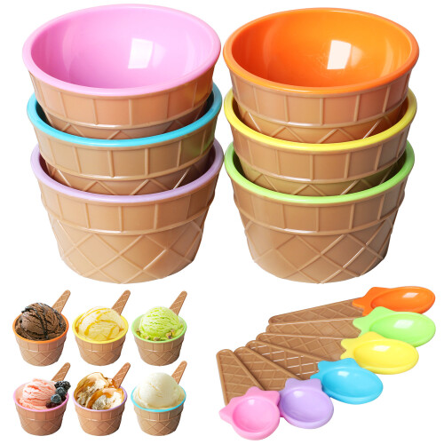 TRIXES Set of 6 Ice Cream Dessert Bowls and Matching Spoons â“ Plastic