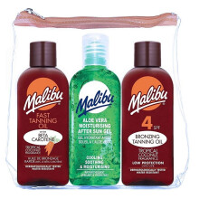 Malibu Fast Tanning Oil SPF4 Bronzing Tanning Oil & Aloe Vera Travel Bag 3 x 100ml