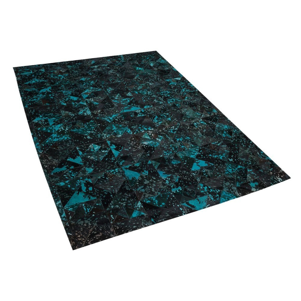 Leather Area Rug 140 x 200 cm Black with Turquoise ATALAN