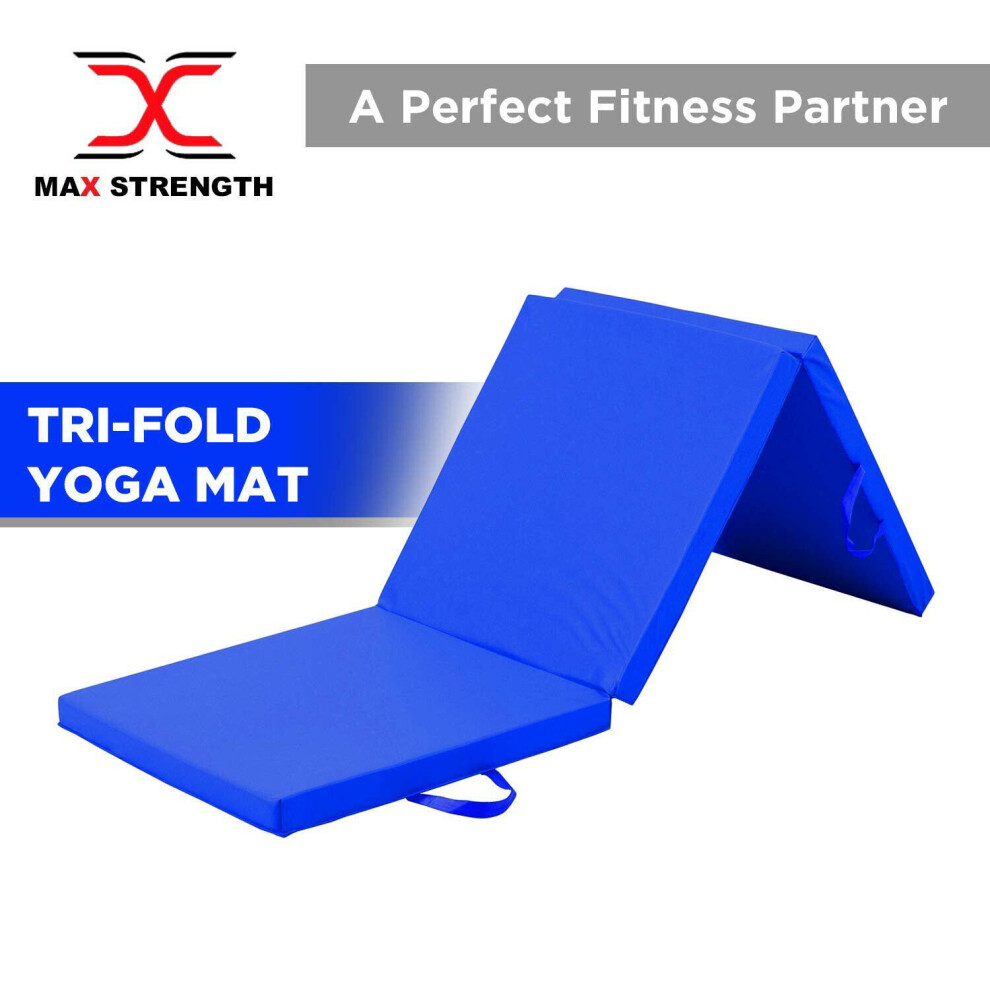 Blue Yoga Gymnastics Tri Folding Mat Gym Exercise Fitness Pilate Foam