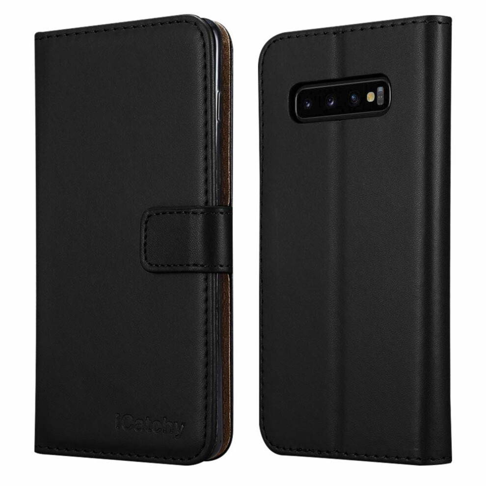 (Black) For Samsung Galaxy S10 Plus Wallet Leather Case