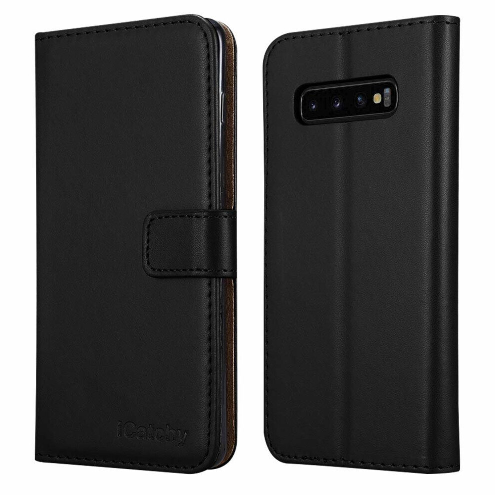 Icatchy (Black) For Samsung Galaxy S10 Plus Wallet Leather Case Black
