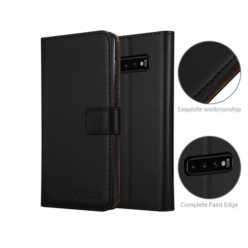 (Black) For Samsung Galaxy S10 Plus Wallet Leather Case 2