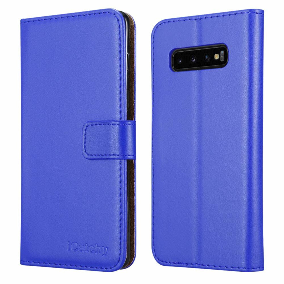 (Blue) For Samsung Galaxy S10 Plus Wallet Leather Case