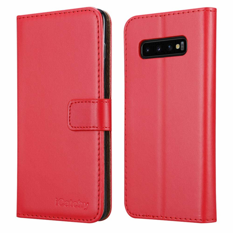 (Red) For Samsung Galaxy S10 Plus Wallet Leather Case Red 5056298001361