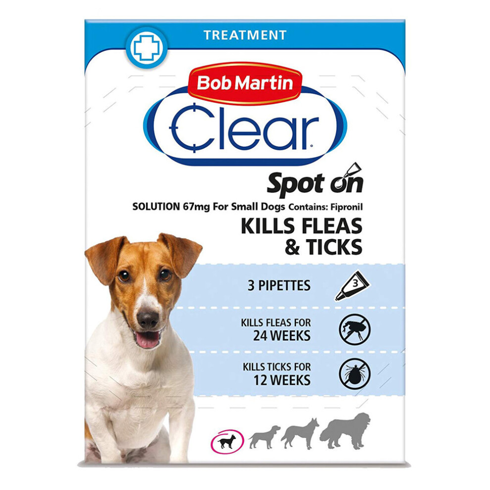 (Small Dog, Single Pack (3 Tubes)) Bob Martin Clear Spot On Dog Flea & Tick Solution