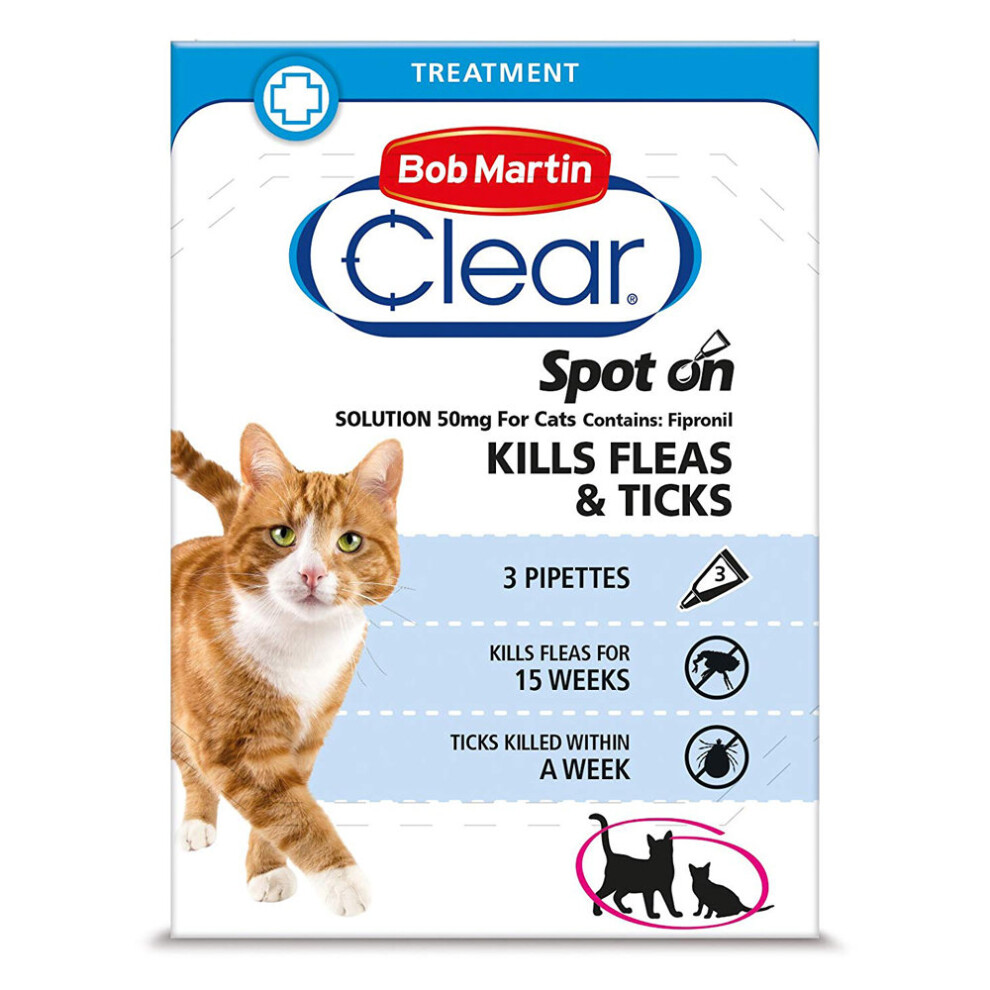 (Six Pack (18 Pipettes)) Bob Martin Clear Spot On Cat Fipronil Flea & Tick Treatment