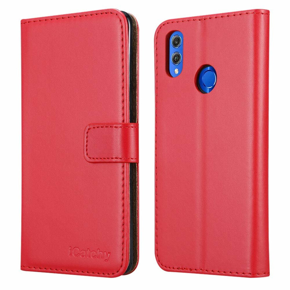 (Red) For Huawei Honor 8X Leather Wallet Flip Case Cover Red 5056298001231