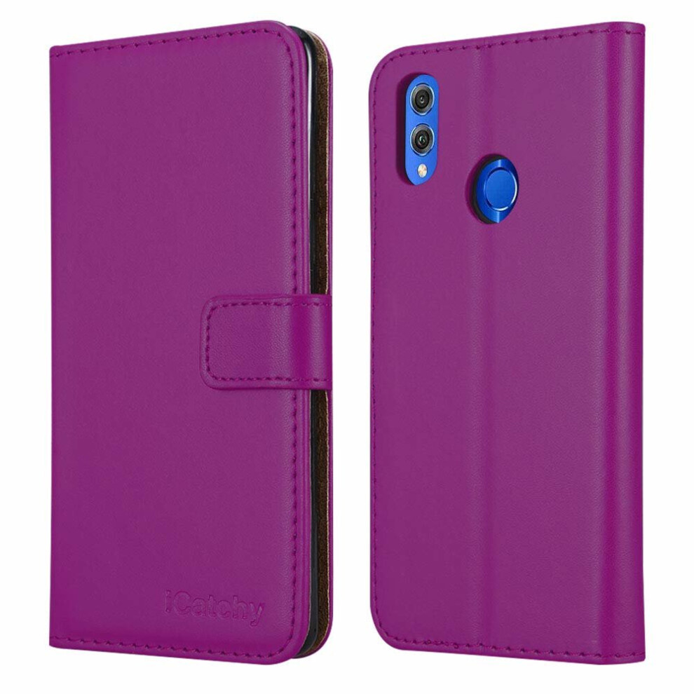 (Purple) For Huawei Honor 8X Leather Wallet Flip Case Cover Purple 5056298001224