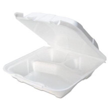 PCT 3-Compartment Foam Hinged Lid Containers, White - 150 Per Carton