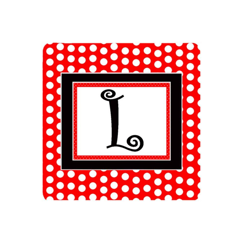 Monogram - Red Black Polka Dots Foam Coasters Initial Letter L, Set - 4-image-OPC-PW56PS-NEW
