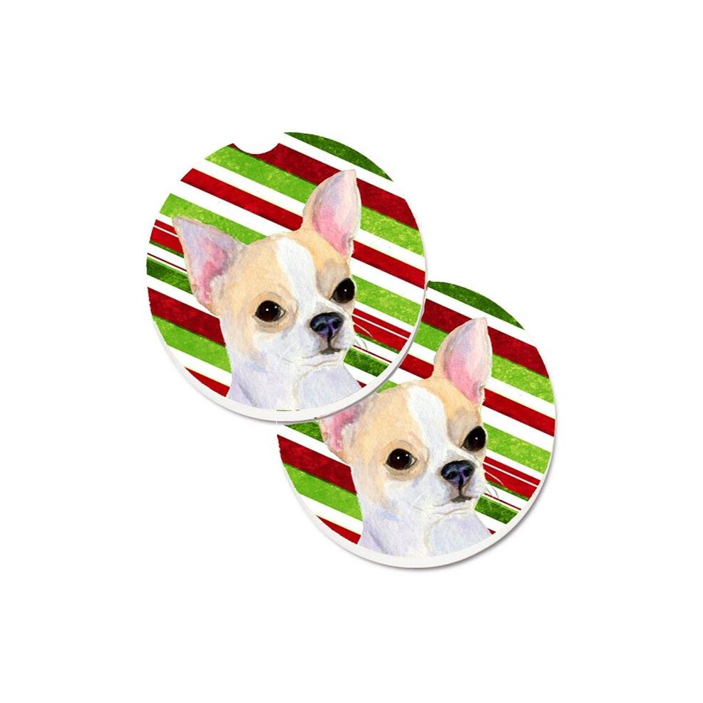Chihuahua Candy Cane Holiday Christmas Set Of 2 Cup Holder Car Coaster 652513497282
