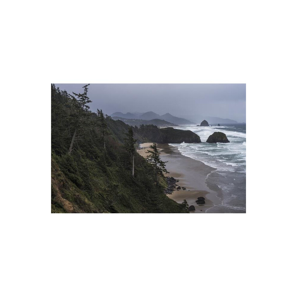 Rain Creates A Somber Mood on The Oregon Coast - Cannon Beach Oregon United States of America Poster Print - 19 x 12 in.-image-OPC-PW5ZGB-NEW