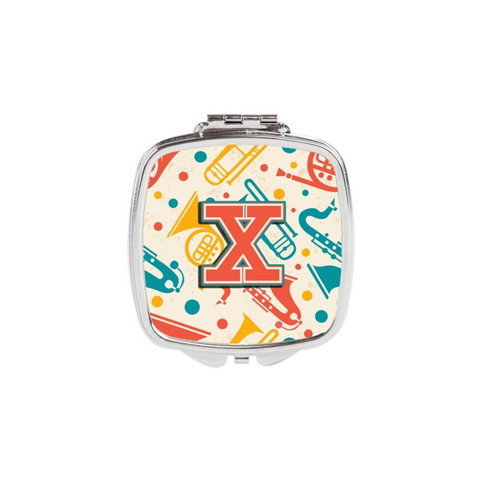 Awesome Apparel Letter X Retro Teal Orange Musical Instruments Initial Compact Mirror