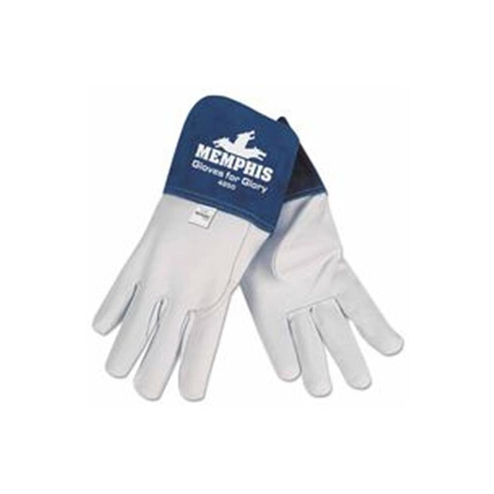 Goat Mig & Tig Welders Gloves, Large, Goatskin, Unlined, White, Blue 747216310652