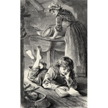 Boy Laying on Floor Reading In Nineteeth Century Home From From Log Cabin to White House by William M Thayer Published 1 Poster Print, 11 x 18