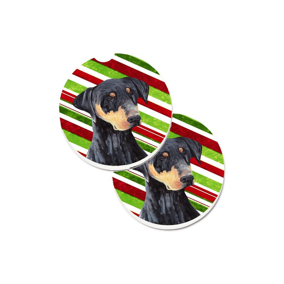Doberman Candy Cane Holiday Christmas Set Of 2 Cup Holder Car Coaster 652513495981