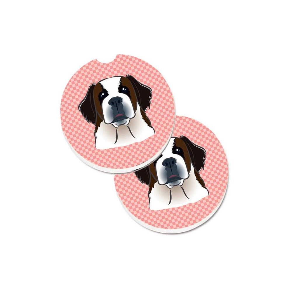Checkerboard Saint Bernard Set Of 2 Cup Holder Car Coaster Pink 652513483599