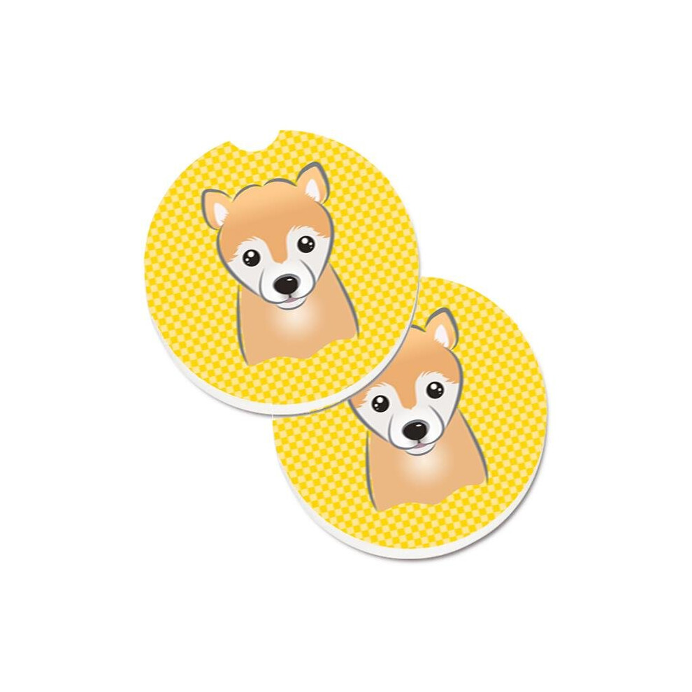 Checkered Shiba Inu Set Of 2 Cup Holder Car Coaster Yellow 652513482486