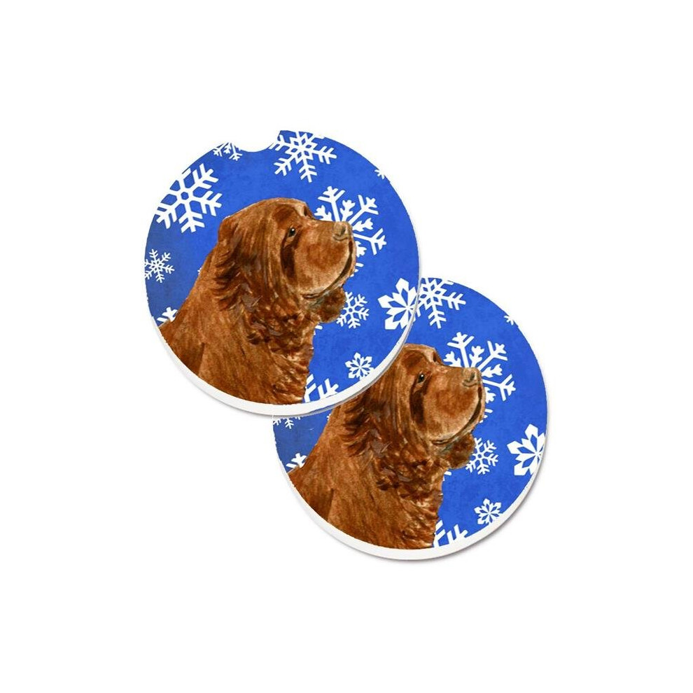 Sussex Spaniel Winter Snowflakes Holiday Set of 2 Cup Holder Car Coaster-image-OPC-PW7HTB-NEW
