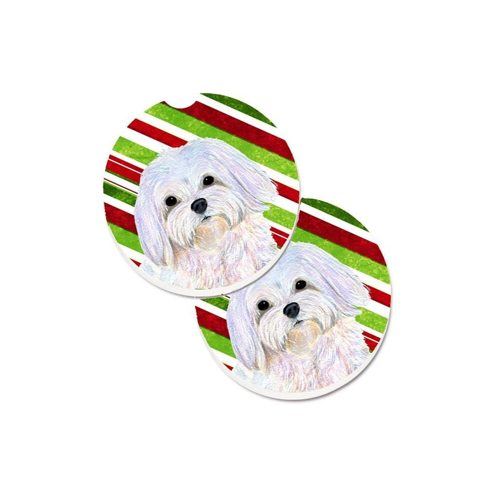 Maltese Candy Cane Holiday Christmas Set Of 2 Cup Holder Car Coaster 652513497862