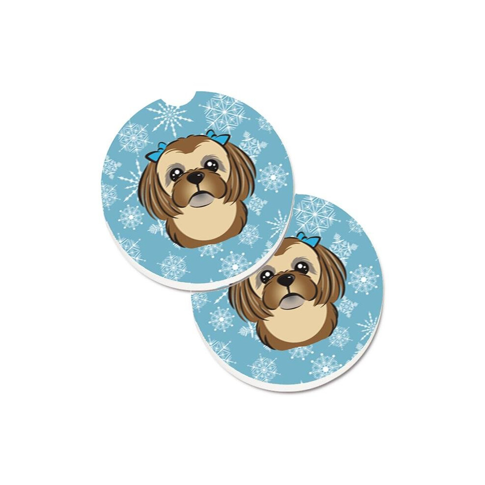 Snowflake Chocolate & Shih Tzu Set Of 2 Cup Holder Car Coaster Brown 652513484435