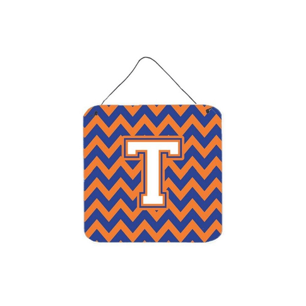 Comfortcreator Letter T Chevron Blue & Orange No.3 Wall Or Door Hanging Prints