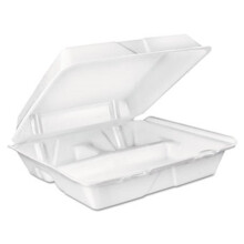 Large Foam Carryout Food Container, 3-Compartment - White