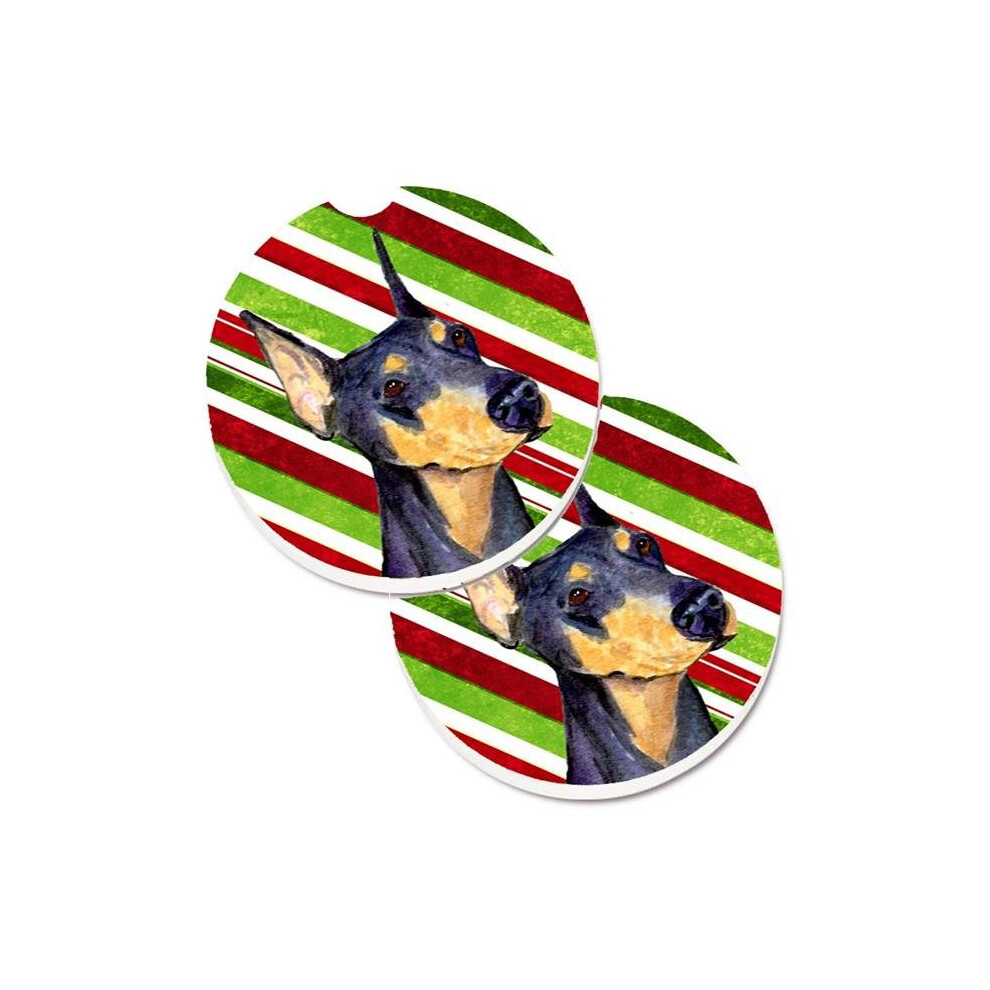 Doberman Candy Cane Holiday Christmas Set Of 2 Cup Holder Car Coaster 652513497664