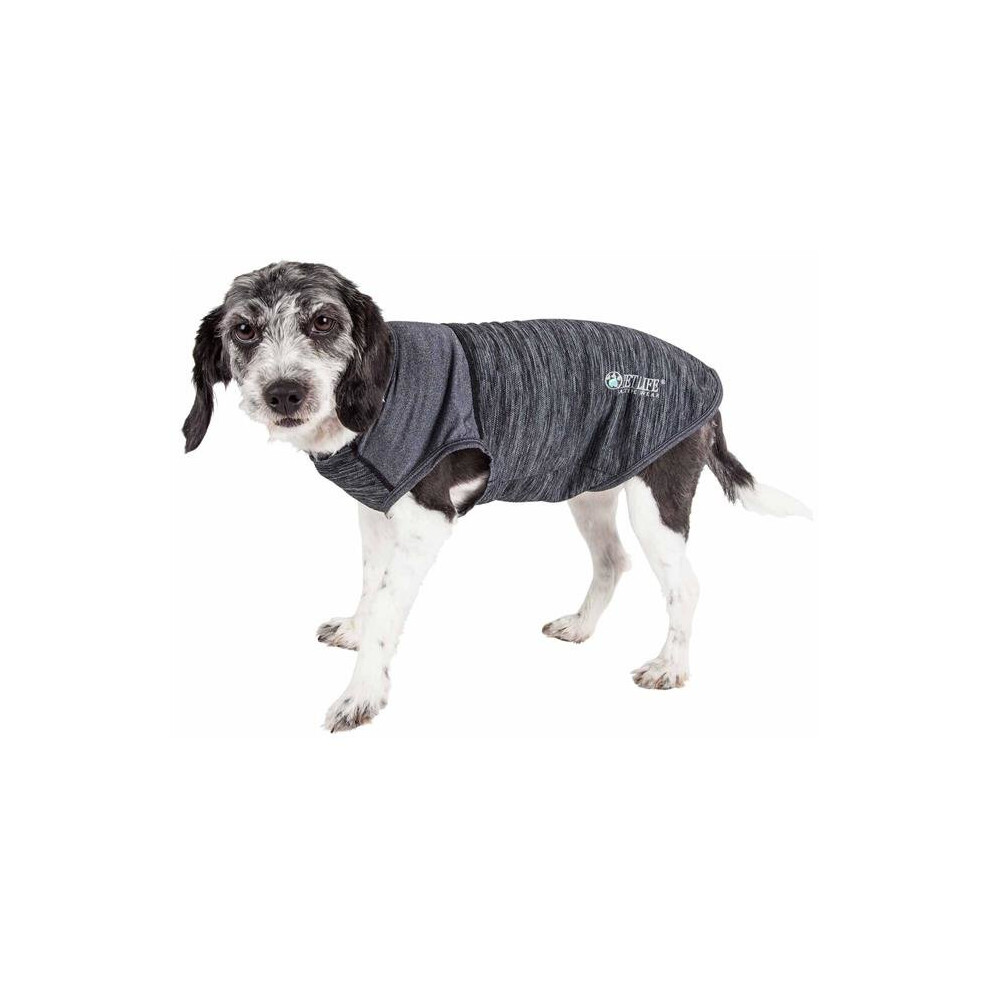 Photos - Dog Clothing Pet Life TSHL1BKSM Active Aero-Pawlse Heathered Quick-Dry & 4-Way Stretch-Performance Dog Tank Top T-Shirt - Black & Black,