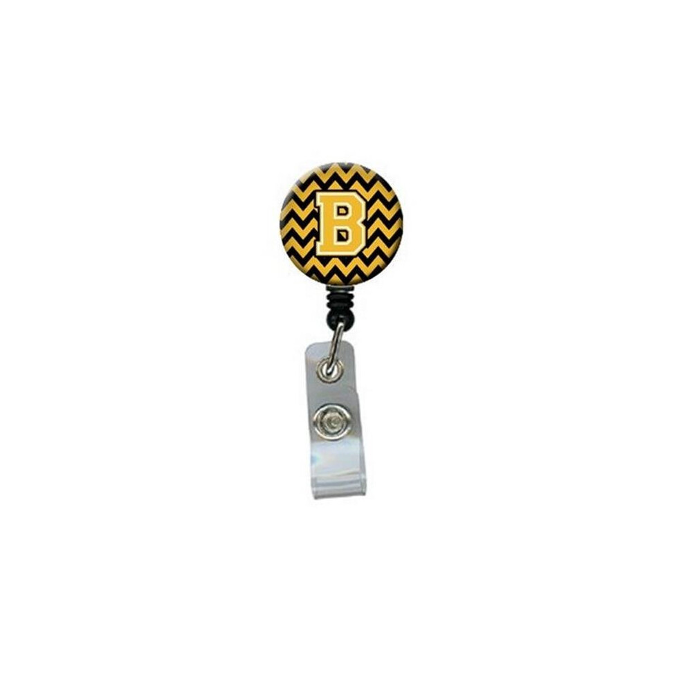 Letter B Chevron Black & Gold Retractable Badge Reel, 5 x 1 x 2 in.-image-OPC-PW8S88-NEW
