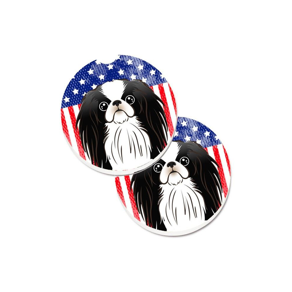 American Flag & Japanese Chin Set Of 2 Cup Holder Car Coaster 652513485180