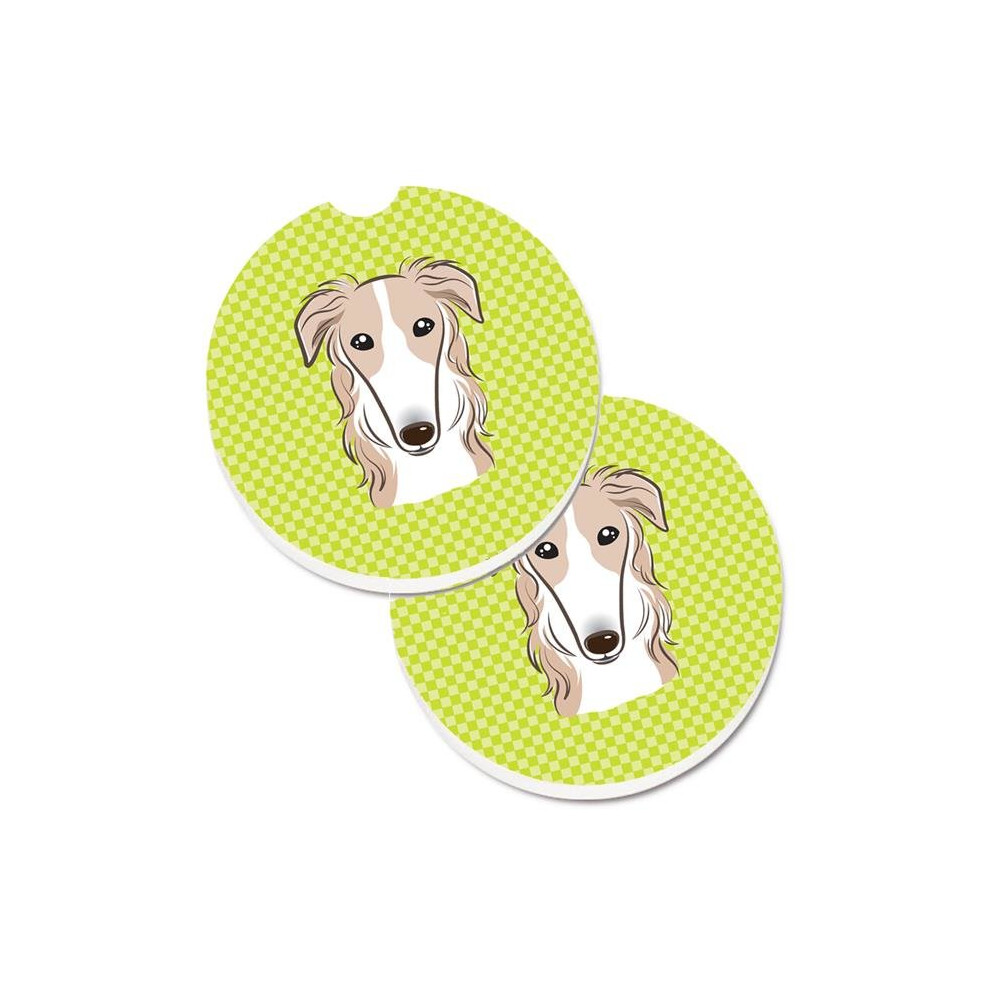 Checkerboard Lime Borzoi Set Of 2 Cup Holder Car Coaster Green 652513483995