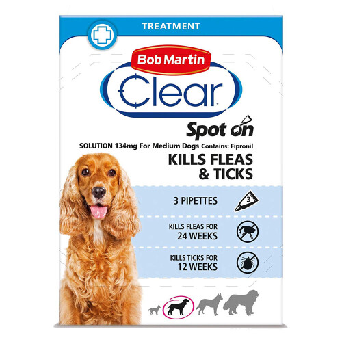 Bob Martin (Medium Dog, Single Pack (3 Tubes)) Bob Martin Clear Spot On Dog Flea & Tick Solution