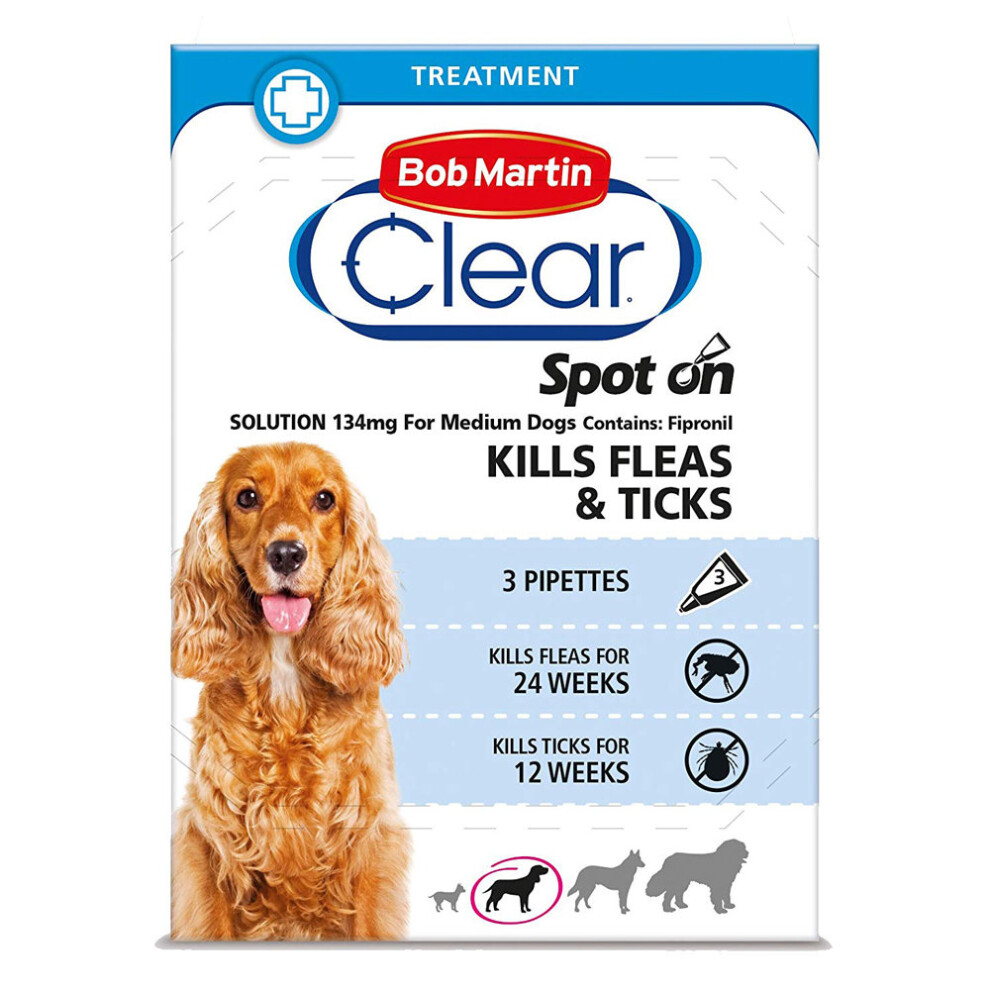 (Medium Dog, Case of 6 Packs) Bob Martin Clear Spot On Dog Flea & Tick Solution