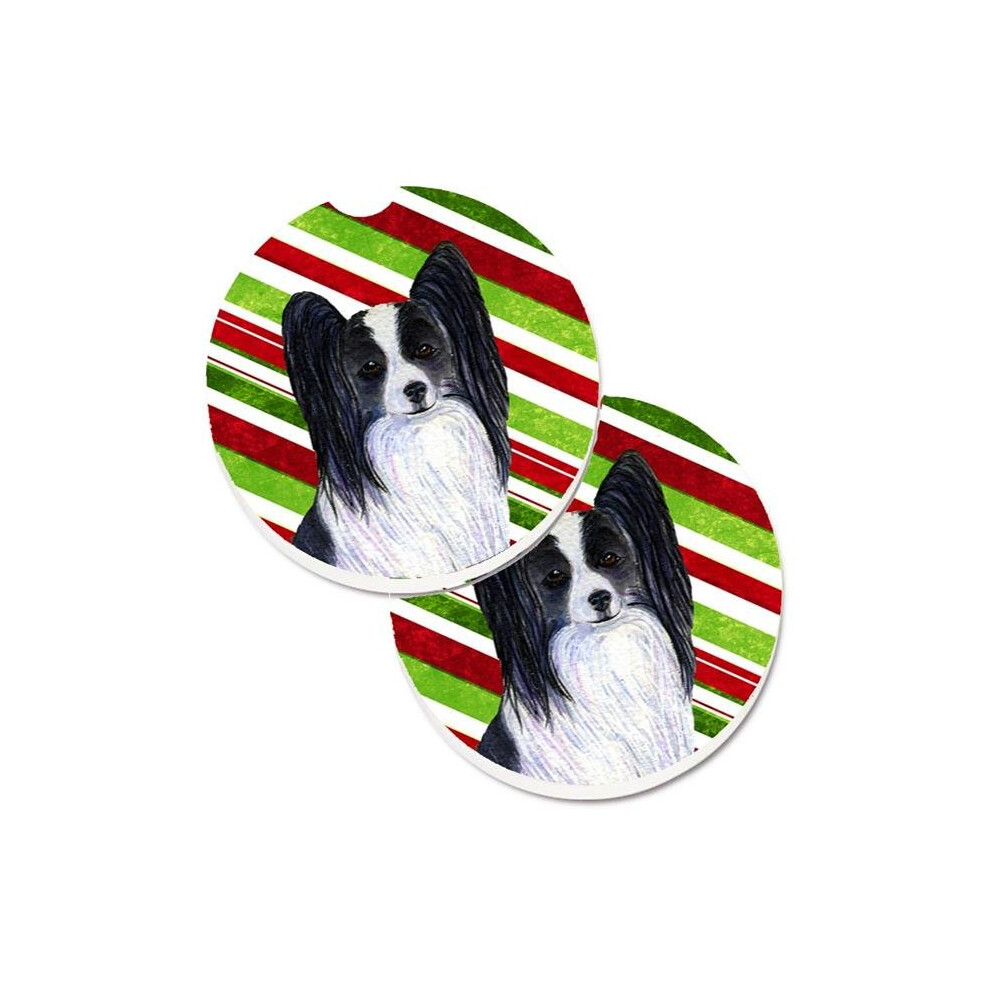 Papillon Candy Cane Holiday Christmas Set Of 2 Cup Holder Car Coaster 652513498920