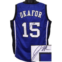 Athlon Sports CTBL-017470R Jahlil Okafor Signed Blue Custom Stitched College Basketball Jersey - Schwartz Hologram, Extra Large