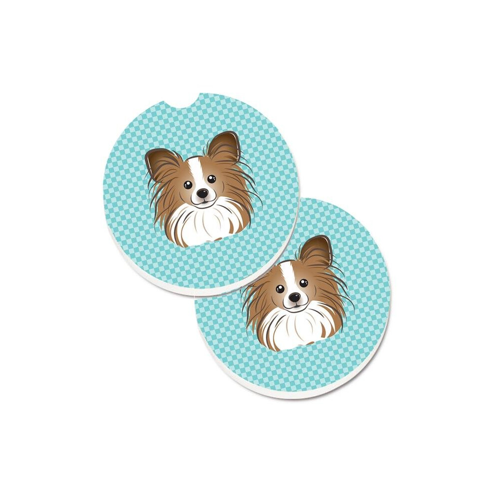 Checkerboard Papillon Set Of 2 Cup Holder Car Coaster Blue 652513483070