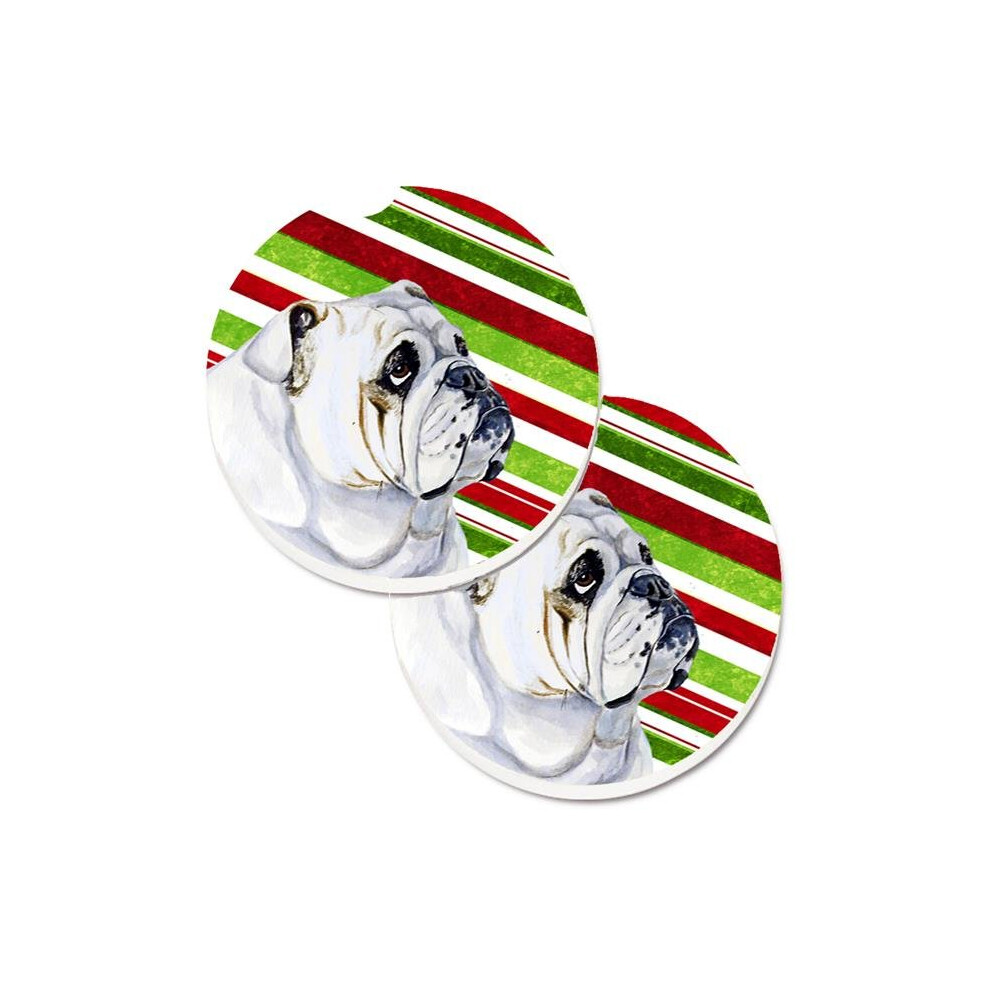 Bulldog English Candy Cane Holiday Christmas Set Of 2 Cup Holder Car Coaster 652513492911