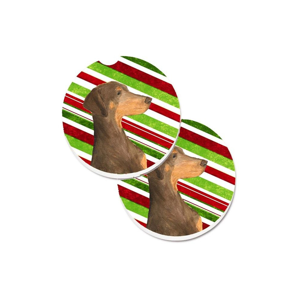 Doberman Candy Cane Holiday Christmas Set of 2 Cup Holder Car Coaster-image-OPC-PWC6C9-NEW