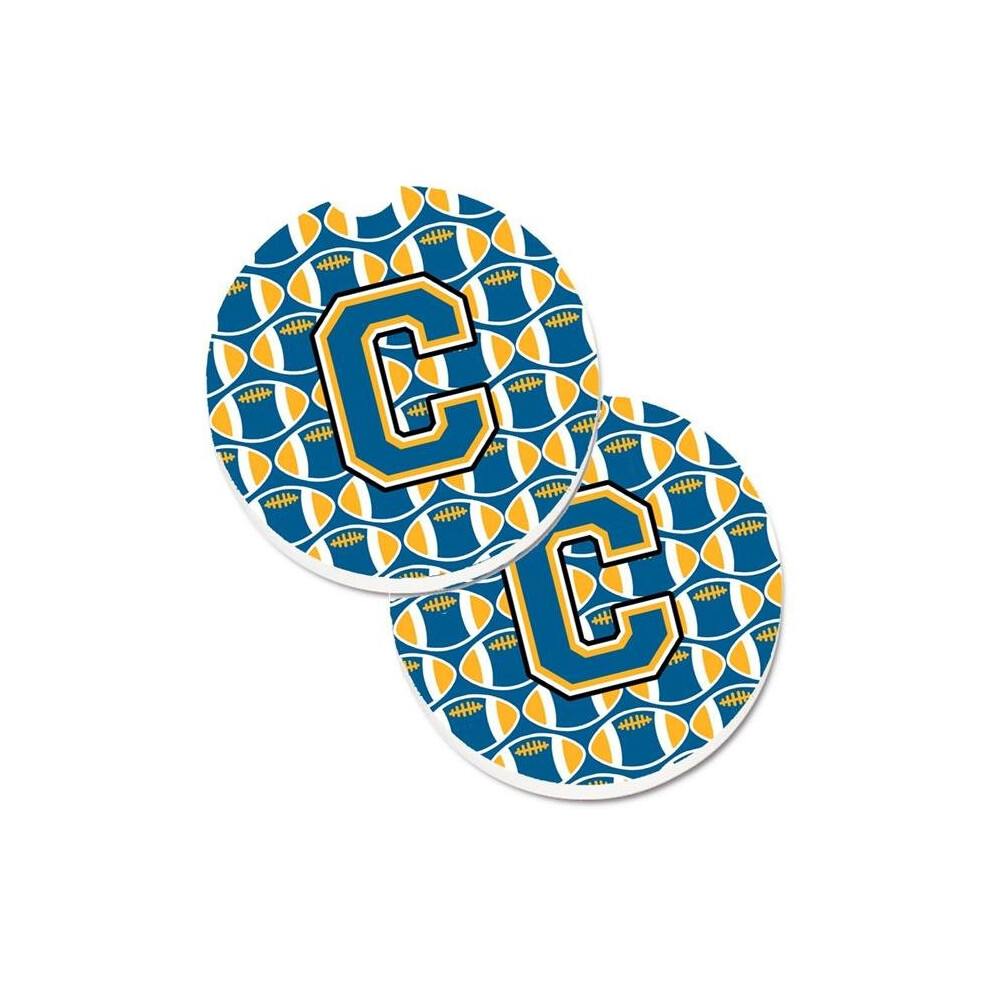 Letter C Football Blue & Gold Set of 2 Cup Holder Car Coaster-image-OPC-PWC62F-NEW